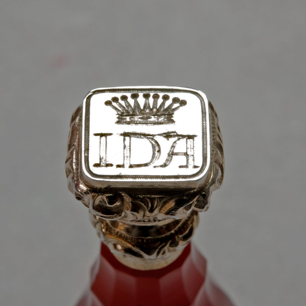 Silver matrix on wax seal with coronet and name IDA