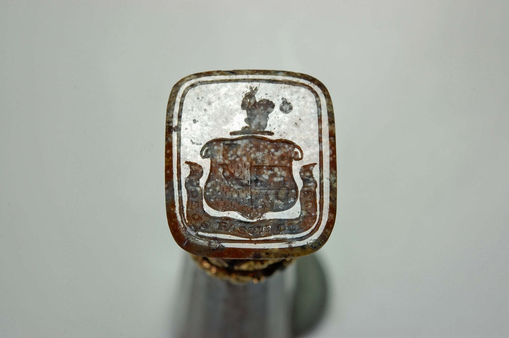 Close up detail showing jasper matrix engraved with marriage of two armorials