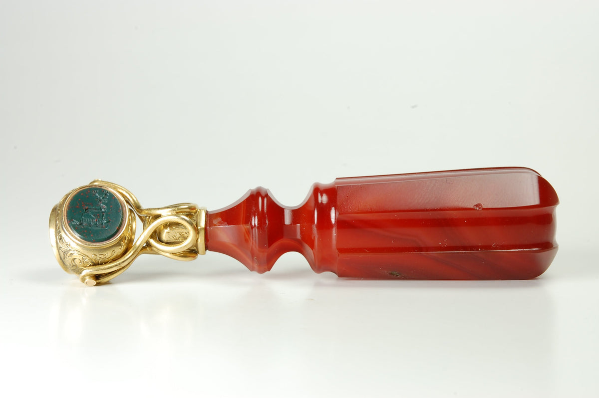 Antique Gold and Hardstone Rotating Desk Wax Seal - Jones, Wales