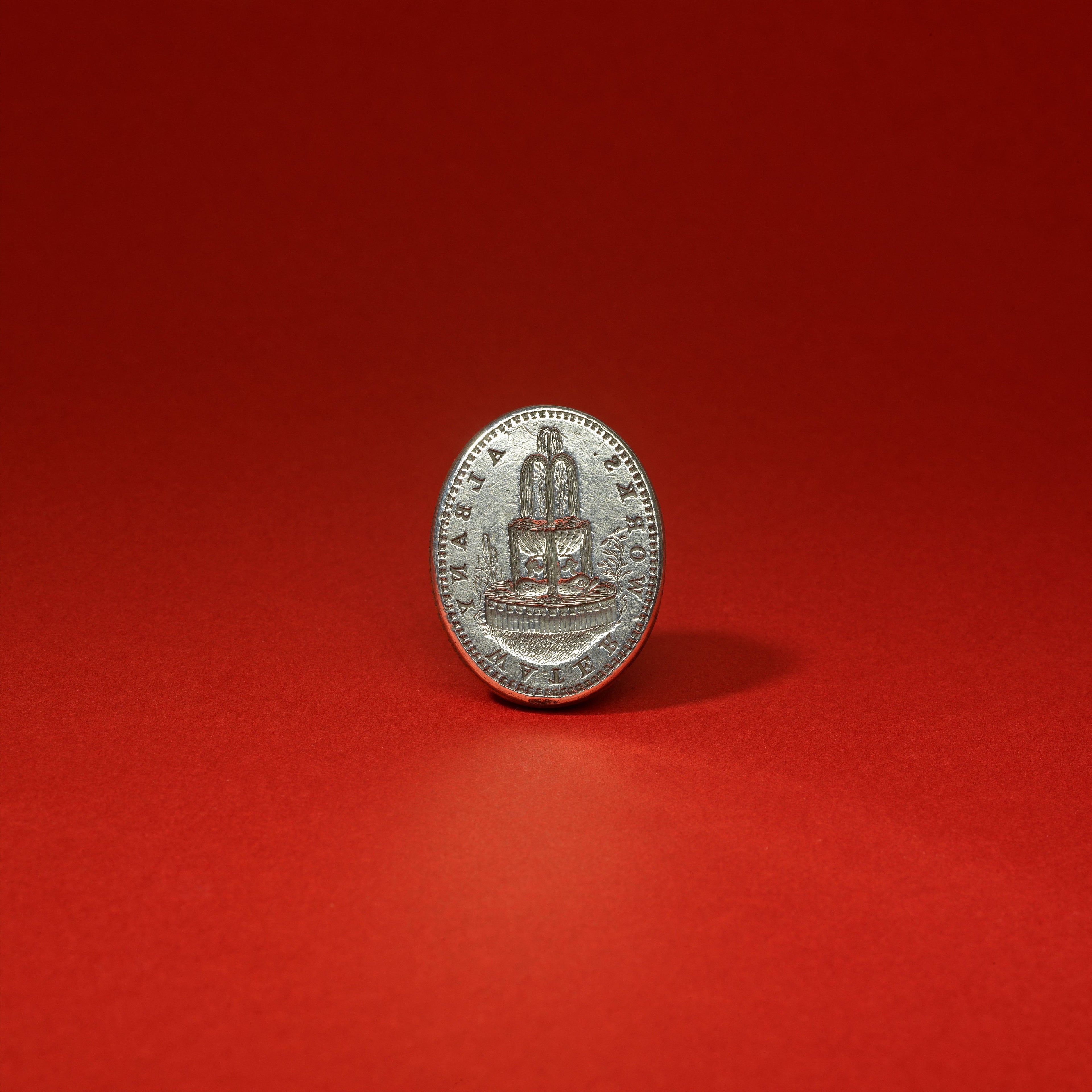 Silver detial of wax seal matrix for the Albany Water Works