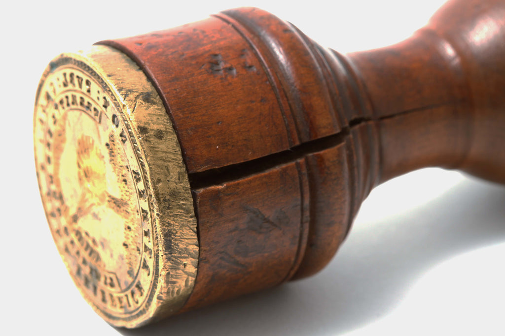Large Brass Wood Notary Desk Wax Seal