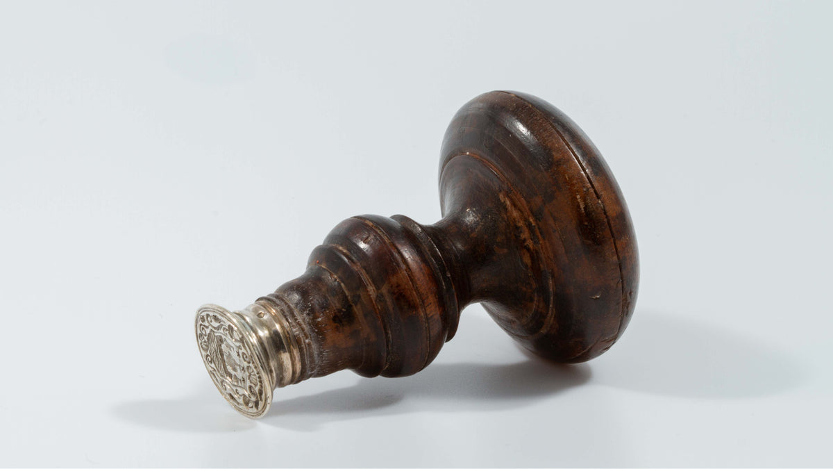 Silver and Fruitwood 18thC Armorial Desk Wax Seal