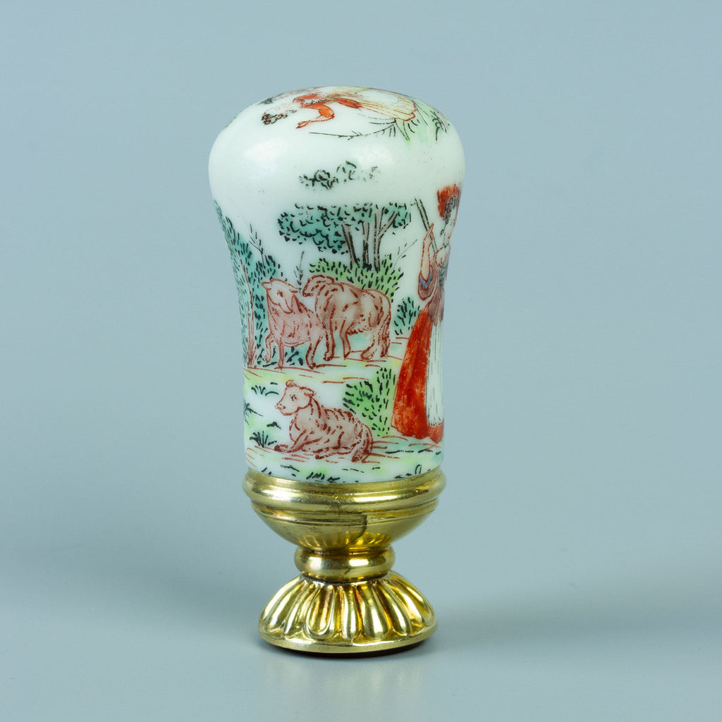 Sheep lying on grass engraved on white porcelain wax seal handle