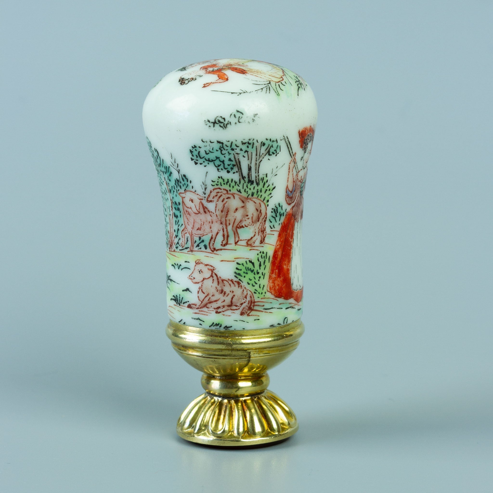 Sheep lying on grass engraved on white porcelain wax seal handle