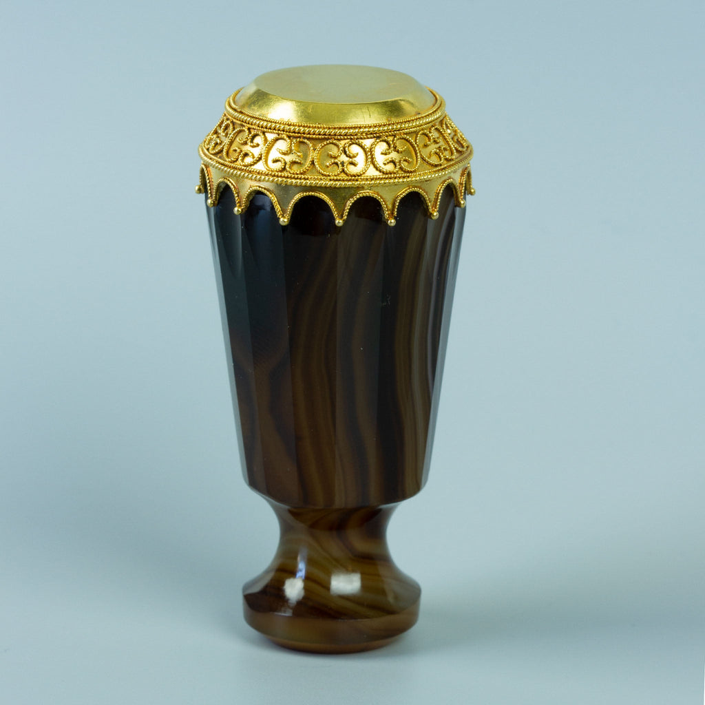 Antique brown agate wax seal with gold cap