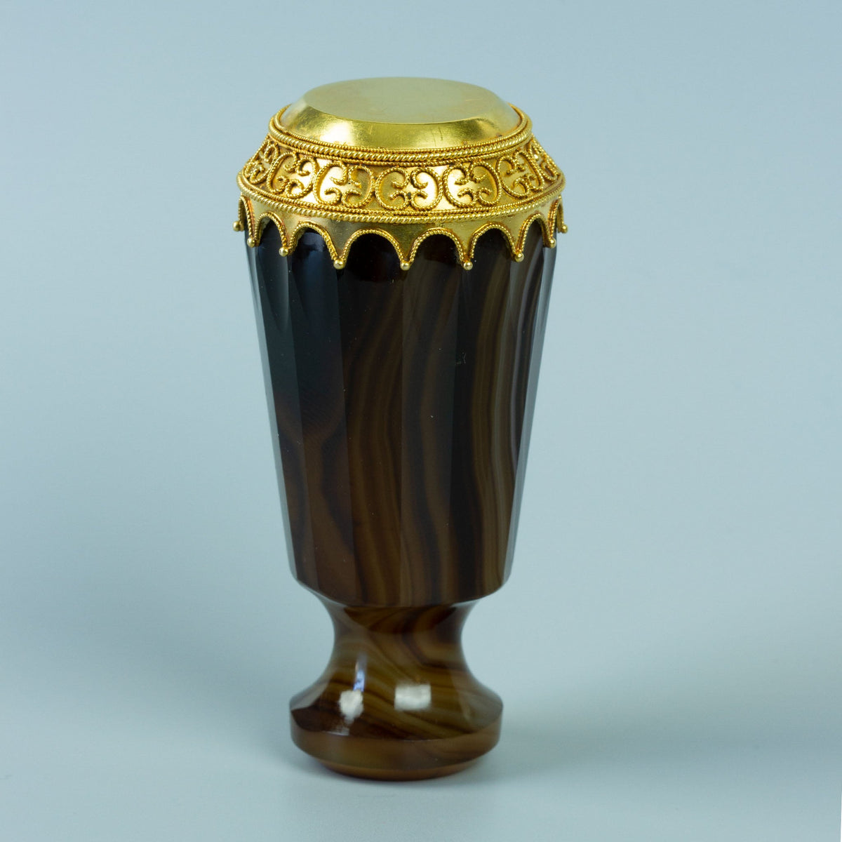 Antique brown agate wax seal with gold cap