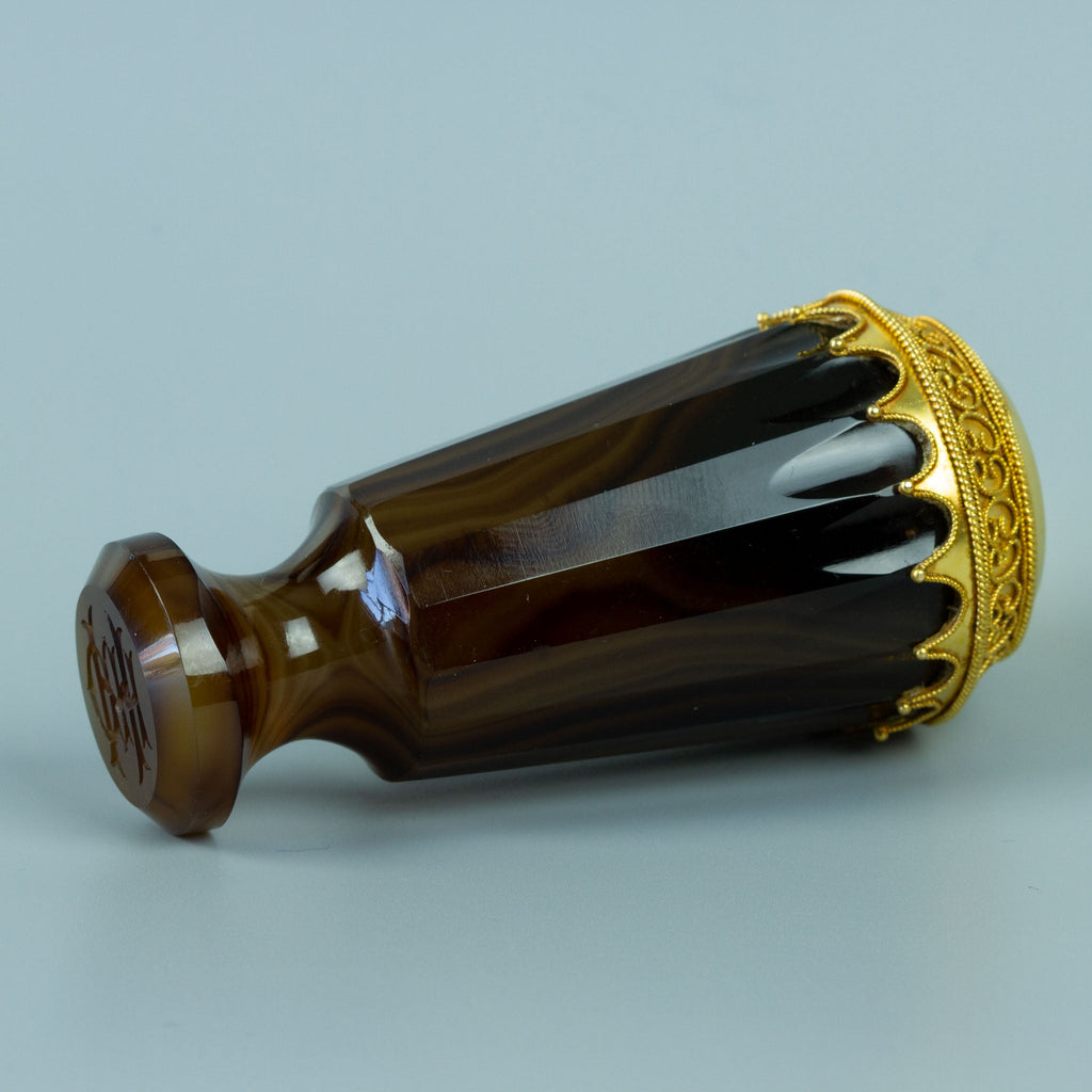 Brown agate desk wax seal with gold cap