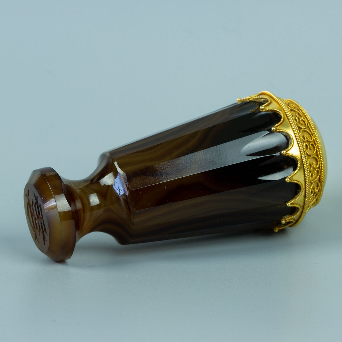 Brown agate desk wax seal with gold cap