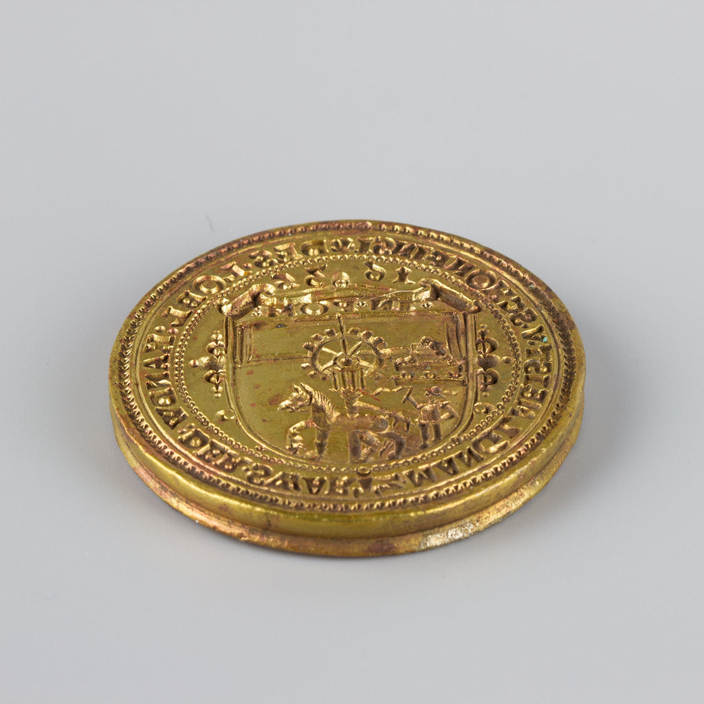 Antique brass wax seal engraved with horse and mill and circumscription