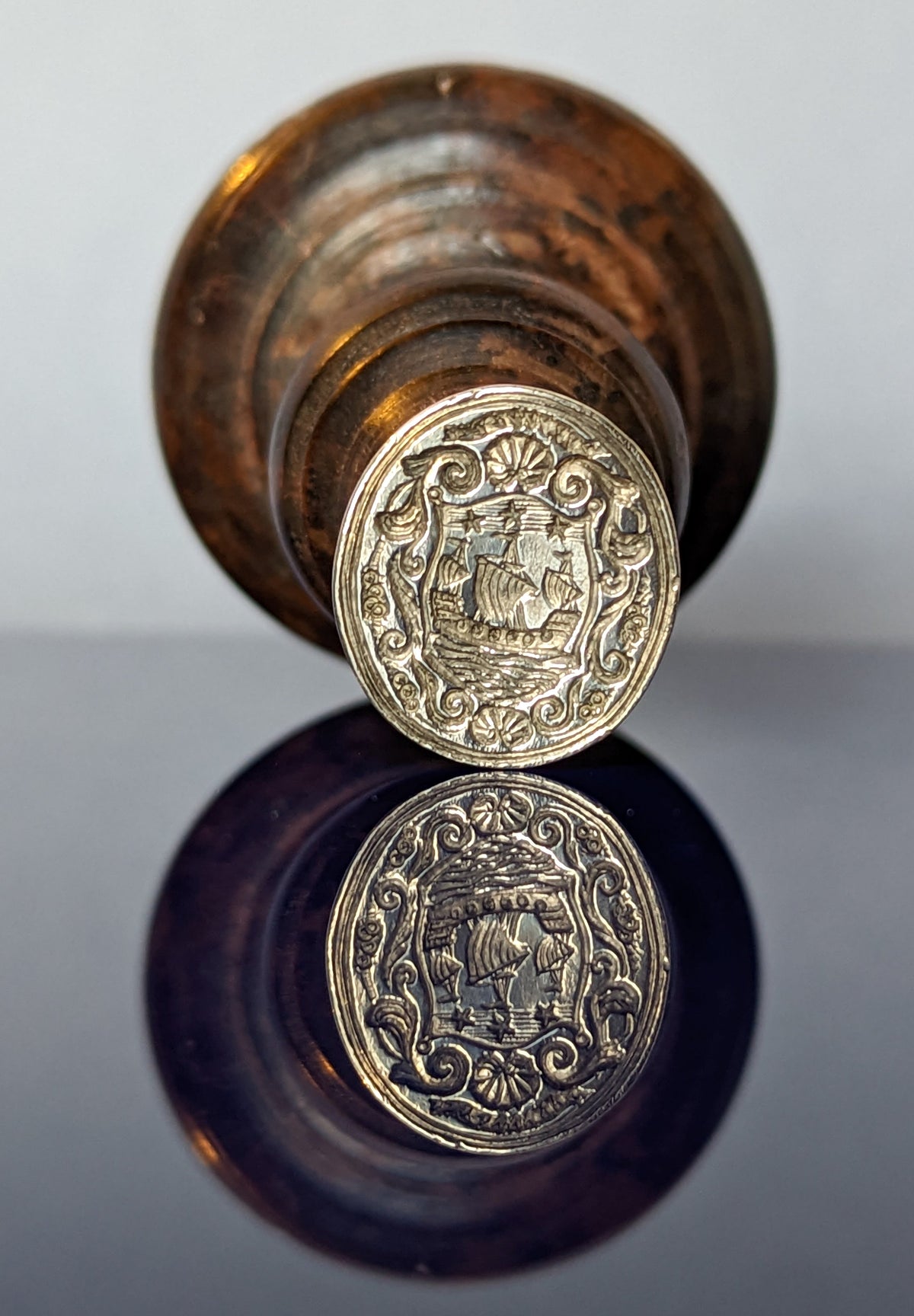 Silver and Fruitwood 18thC Armorial Desk Wax Seal