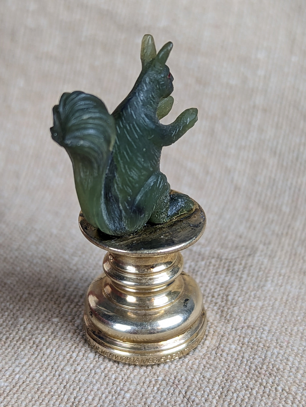Antique jade and silver gilt squirrel desk wax seal