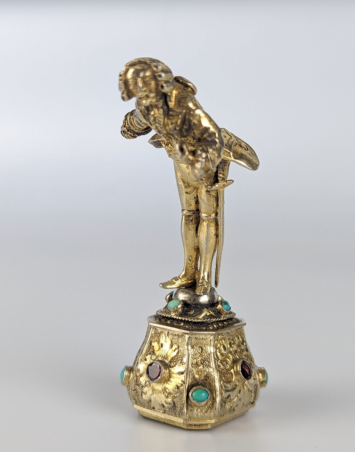 A Silver Gilt Figurine of Comical Bowing Gent Desk Seal