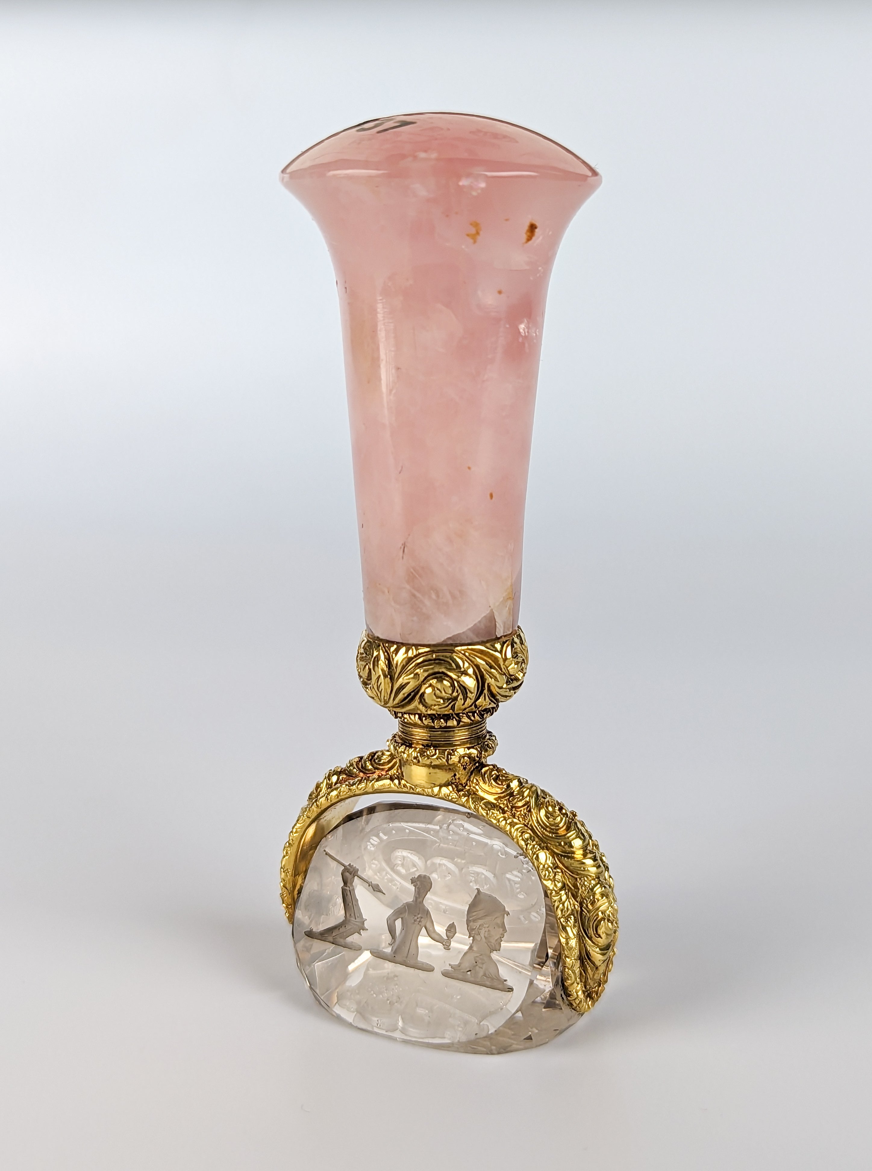Tall rose quartz handle gold mount and crystal rotating matrix wax seal