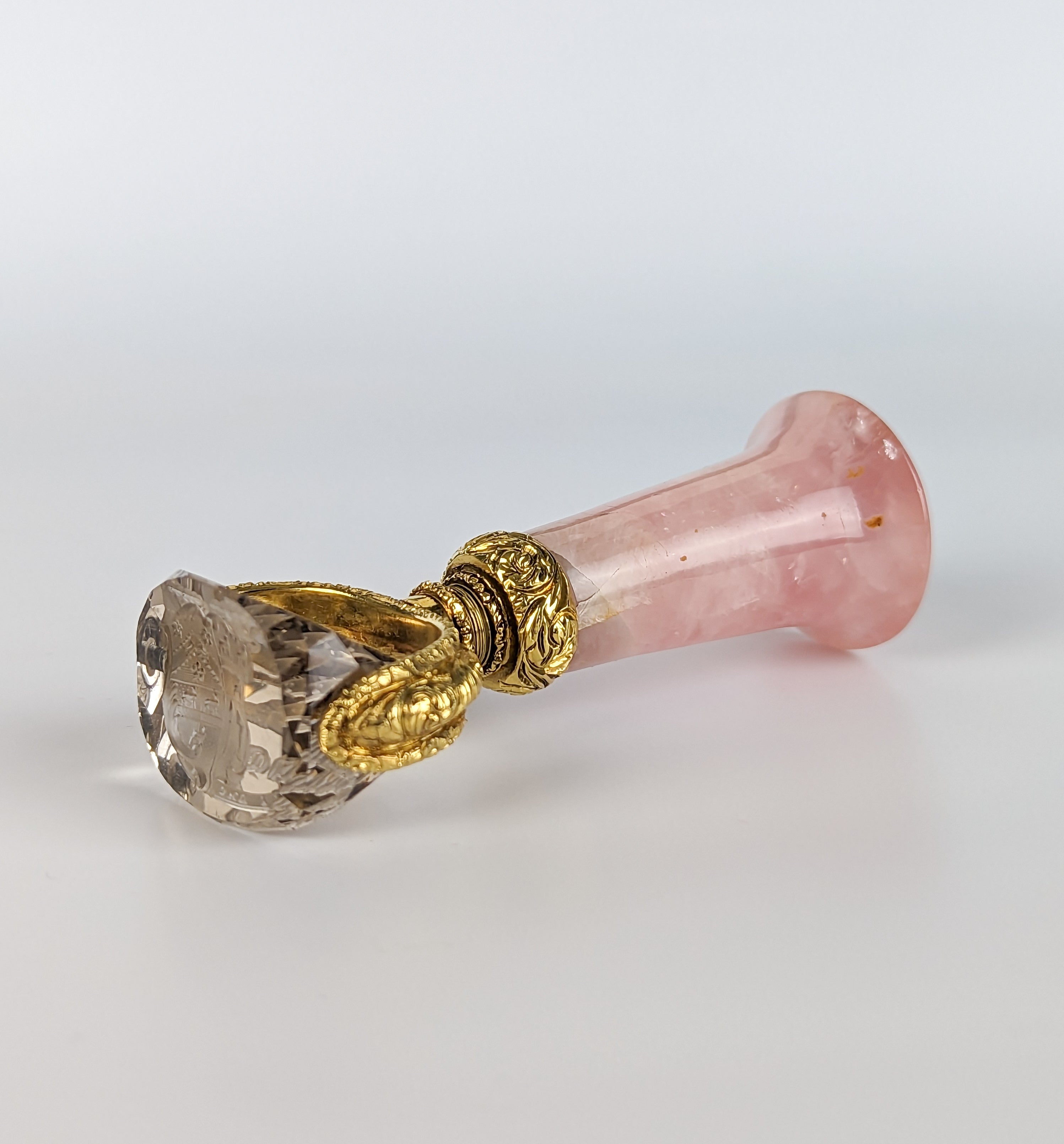 Rose quartz antique wax seal rotating triple matrix