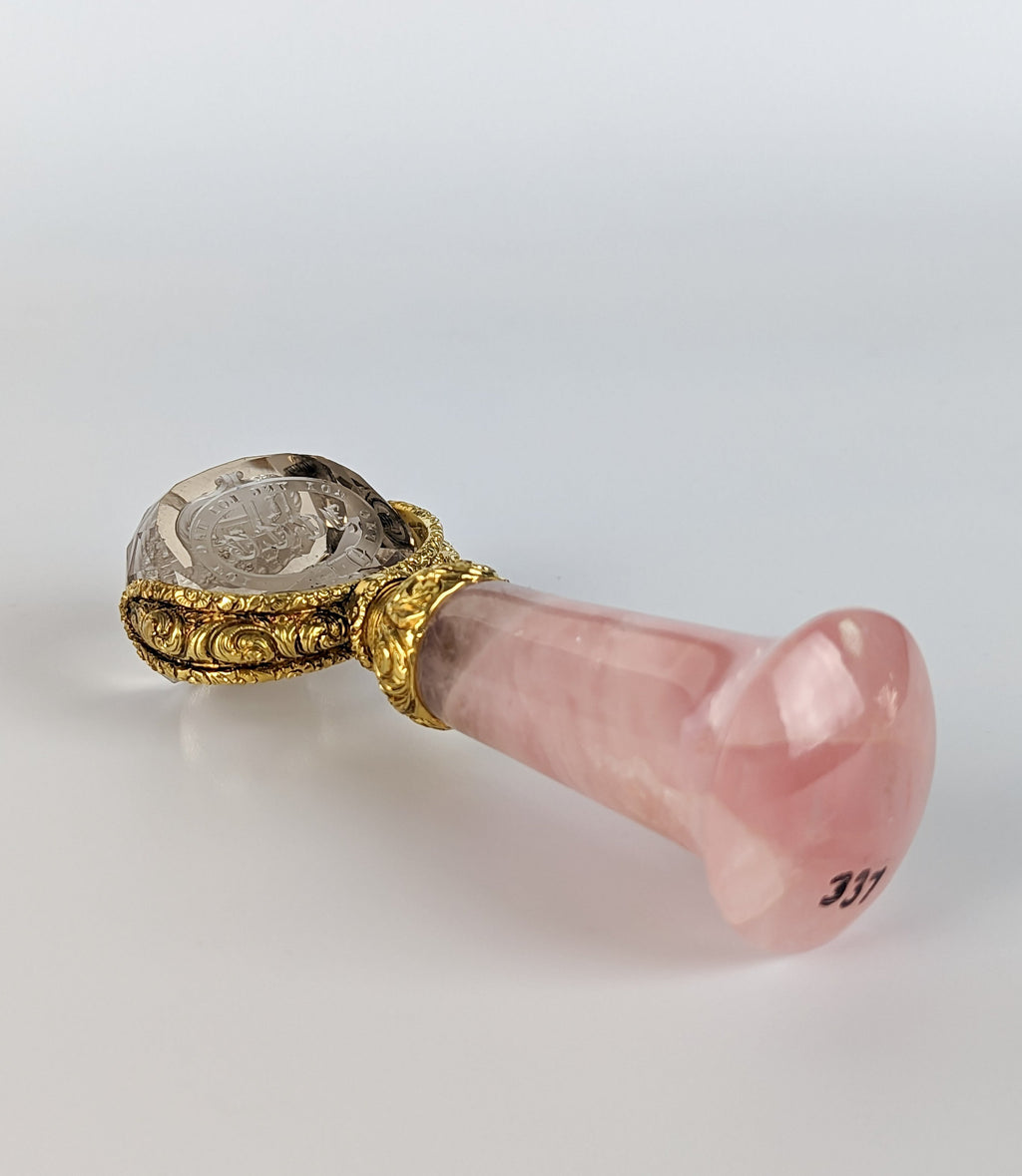 Long quartz rose handle and rotating crystal matrix on wax seal
