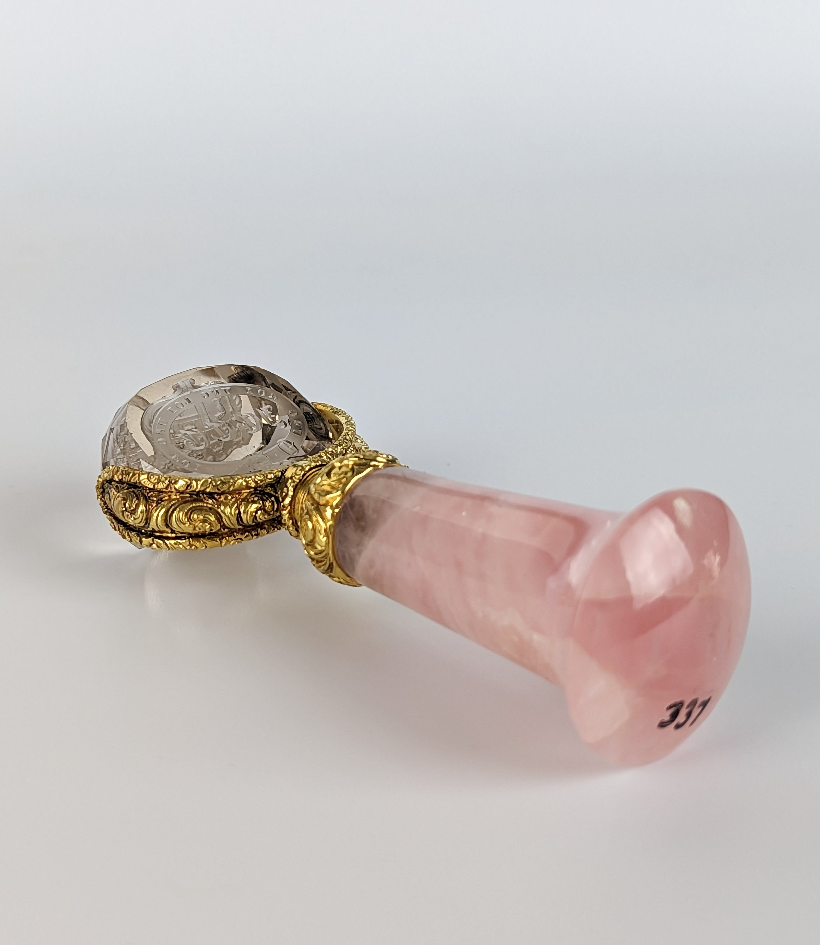 Long quartz rose handle and rotating crystal matrix on wax seal