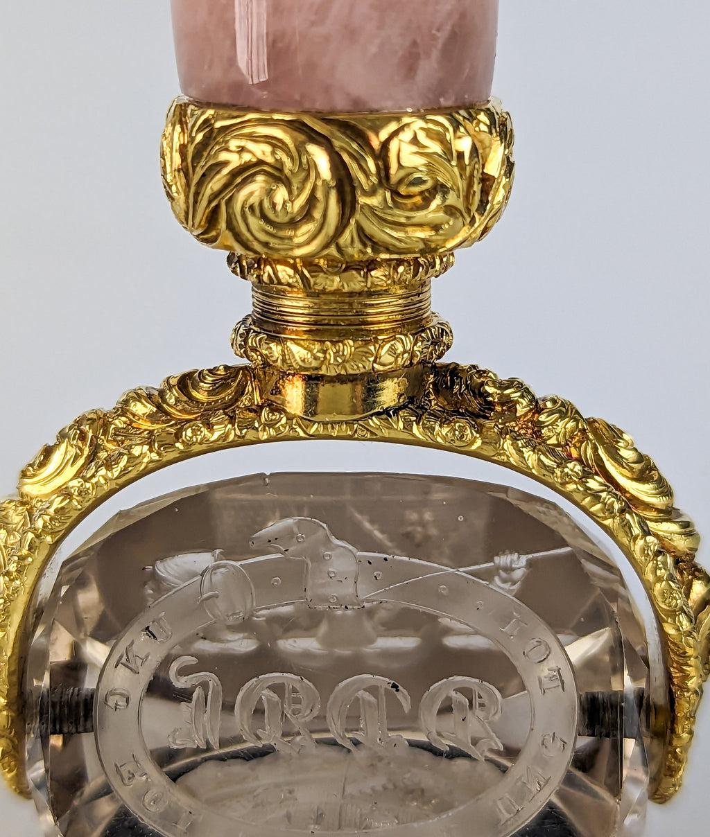 Detail of gold mount and crystal spinning matrix antique wax seal